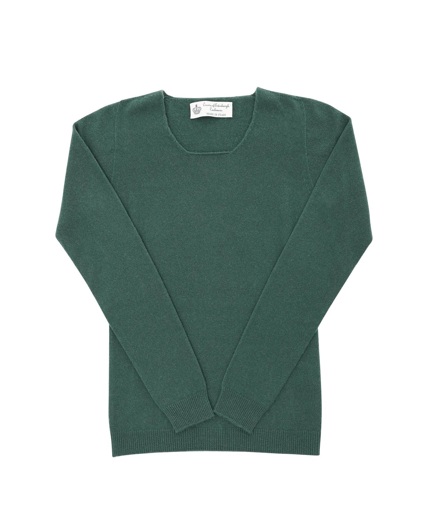 Crown of Edinburgh Cashmere Womens Square Neck Sweater COE 0024 BOTTLE GREEN