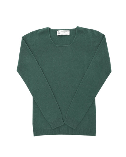 Crown of Edinburgh Cashmere Womens Square Neck Sweater COE 0024 BOTTLE GREEN