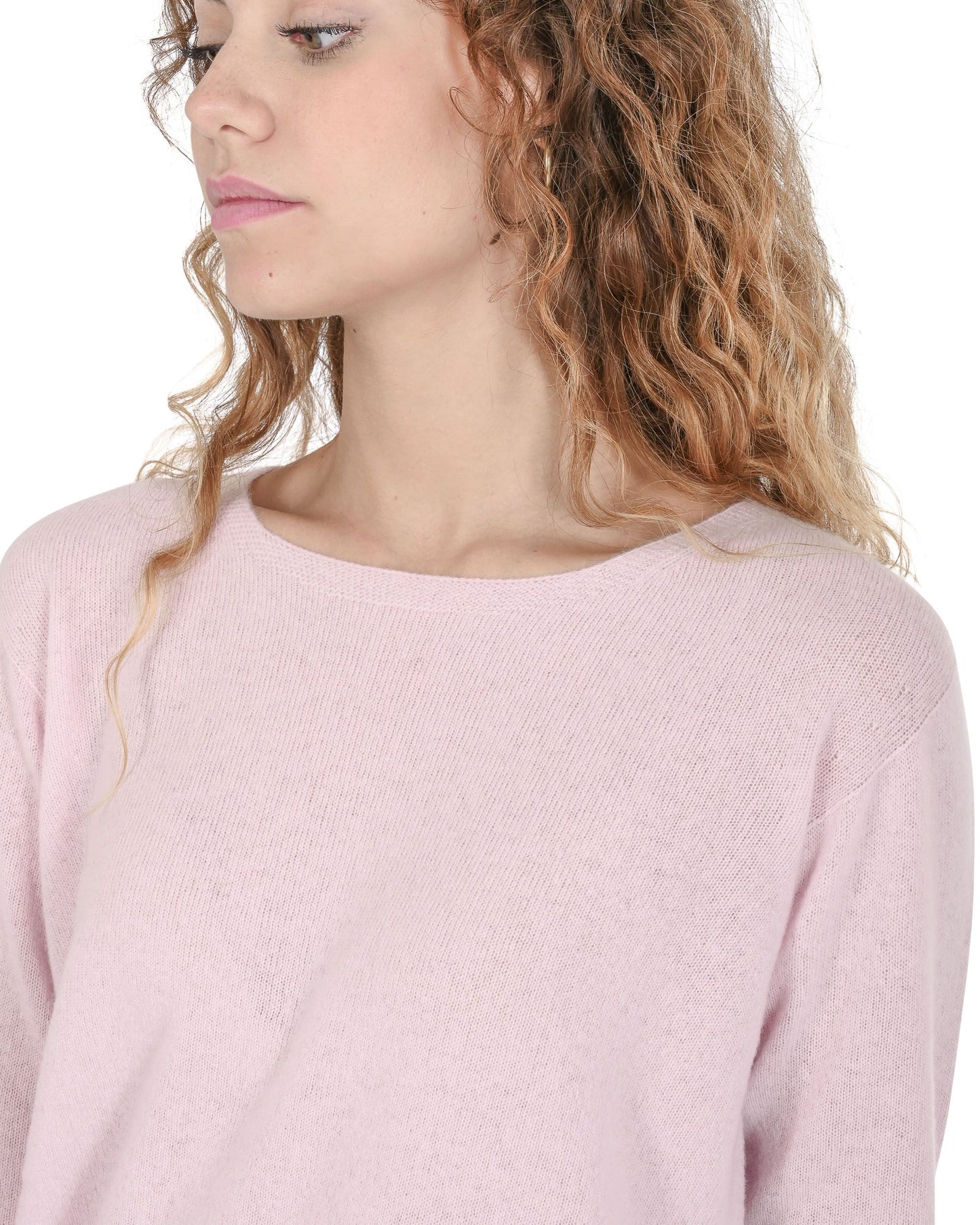 Crown of Edinburgh Cashmere Womens Square Neck Sweater COE 006 DUSTY PINK