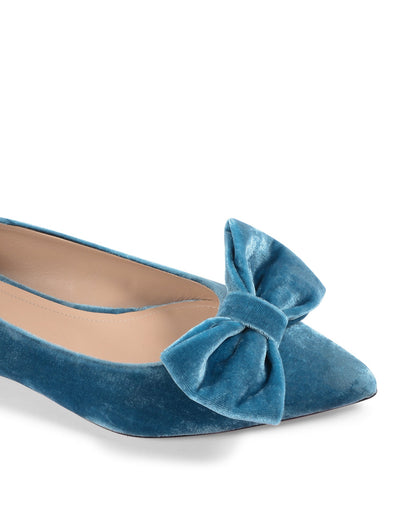 Baby Bow Velvet Ballerina - Sky