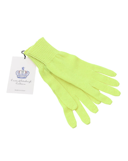 Crown of Edinburgh Cashmere Womens Short Gloves COE 001 NEON YELLOW