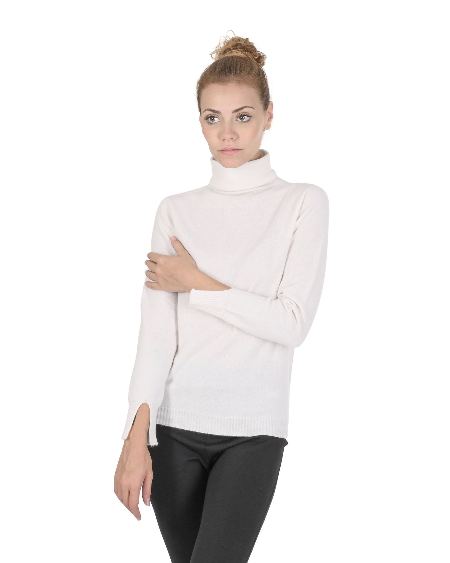 Crown of Edinburgh Cashmere Womens Turtleneck Sweater COE 0023 OFF WHITE