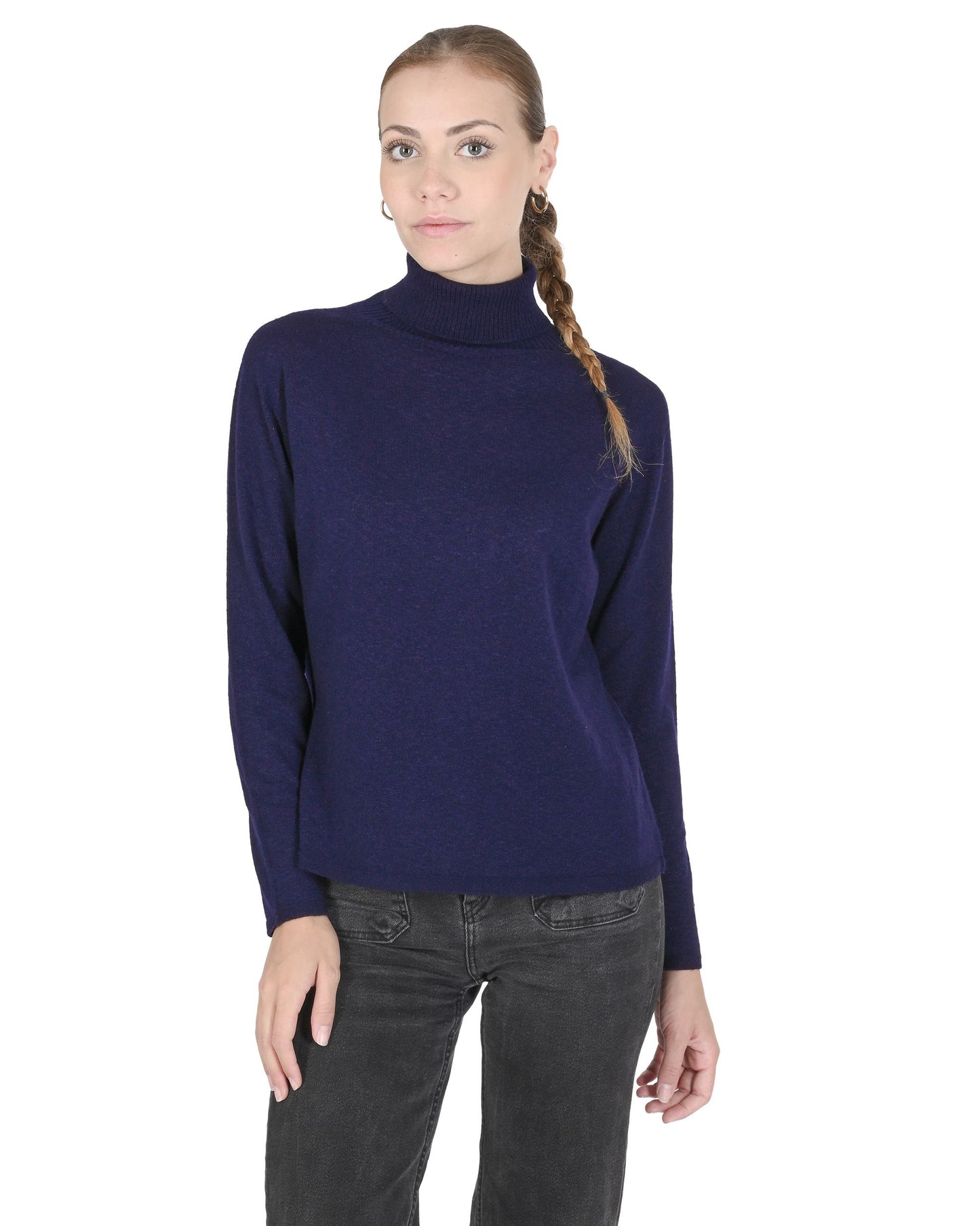 Crown of Edinburgh Cashmere Womens Turtleneck Sweater COE 0020 NAVY BLUE