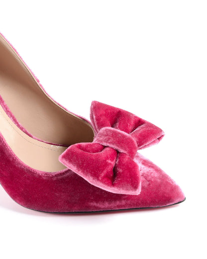 Ladies Velvet Bow Pump - Fuxia