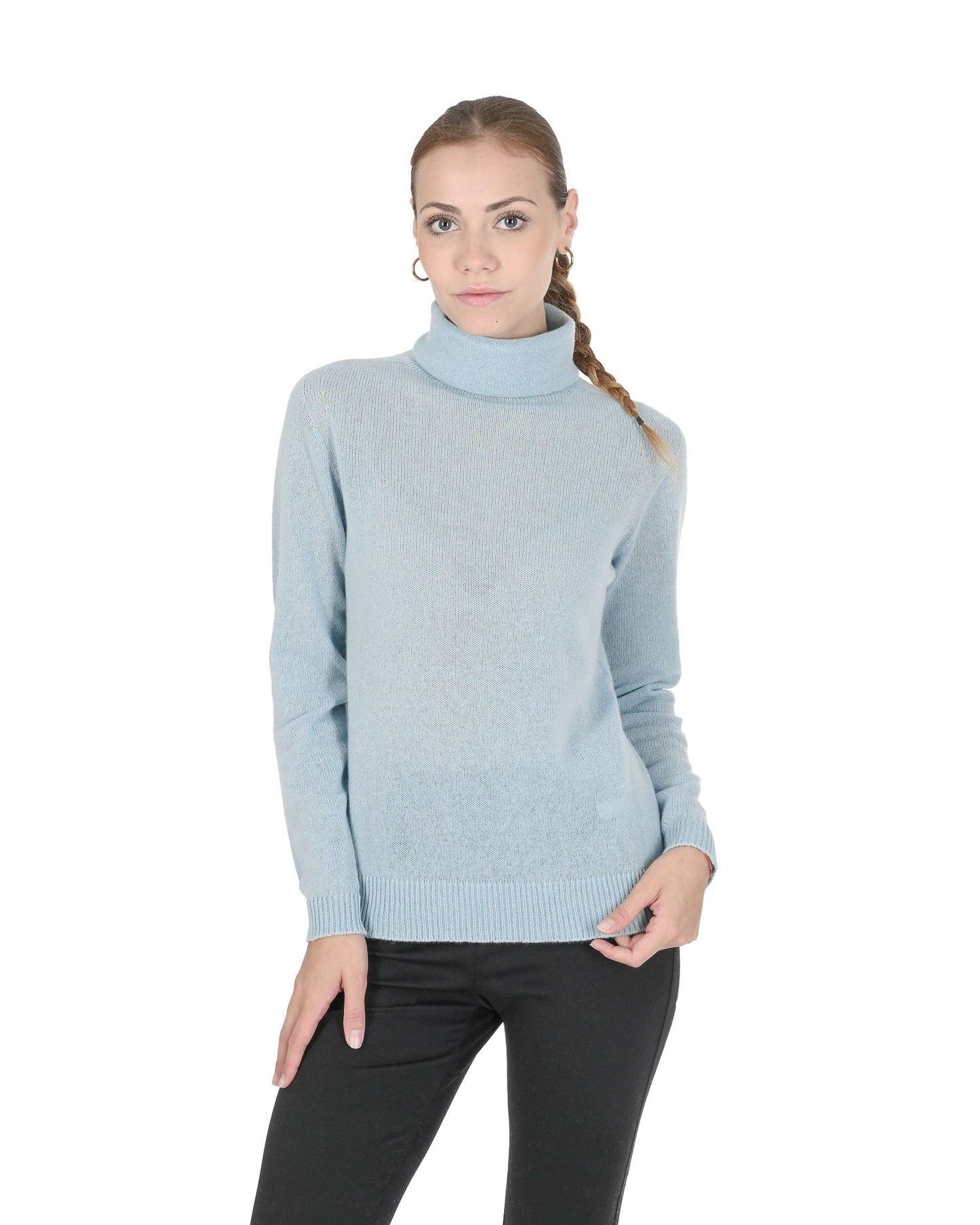 Crown of Edinburgh Cashmere Womens Turtleneck Sweater COE 0021 ACQUA