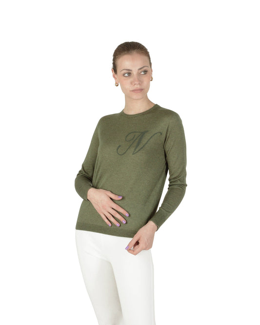 Crown of Edinburgh Cashmere Long Sleeve ART 004 GREEN LETTER N