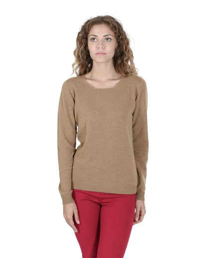 Crown of Edinburgh Cashmere Womens Square Neck Sweater COE 0024 BISCUIT