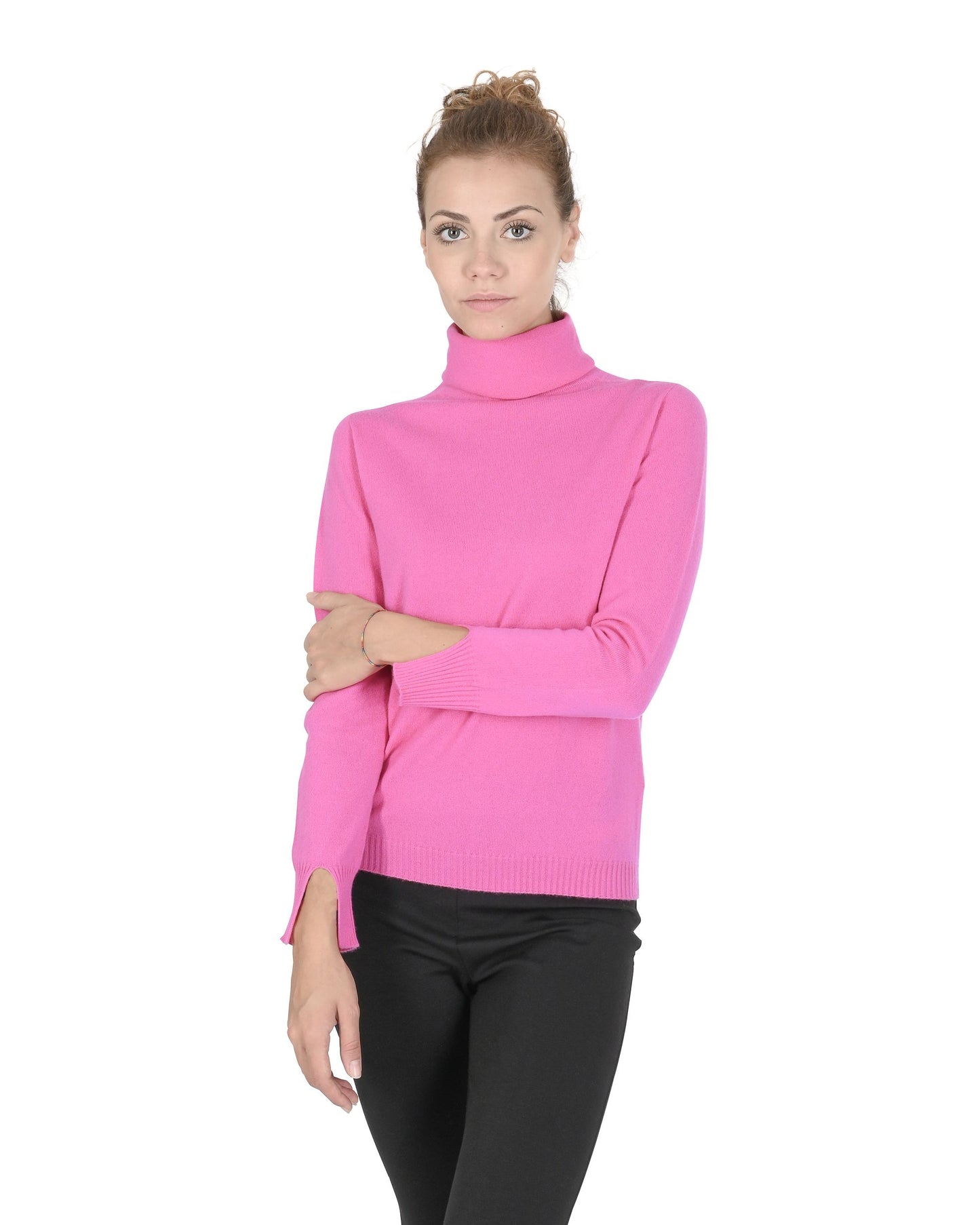 Crown of Edinburgh Cashmere Womens Turtleneck Sweater COE 0023 FUSCHIA