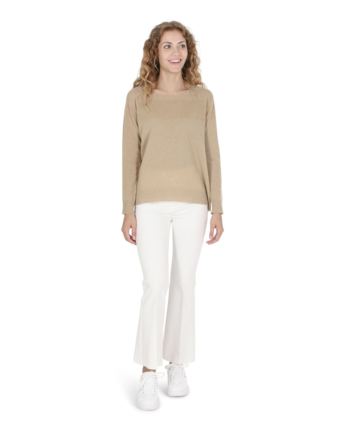 Crown of Edinburgh Cashmere Womens Square Neck Sweater COE 006 SAND