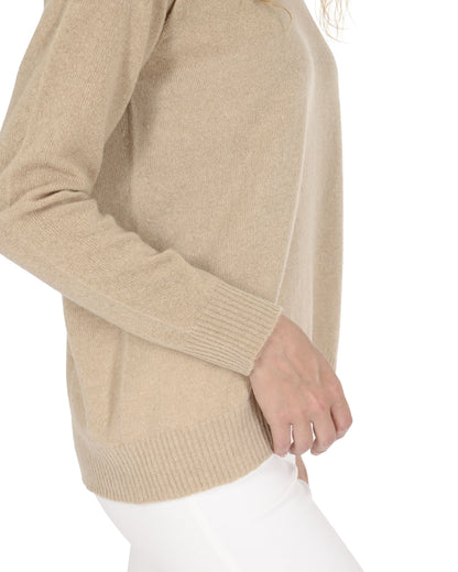 Crown of Edinburgh Cashmere Womens Square Neck Sweater COE 006 SAND