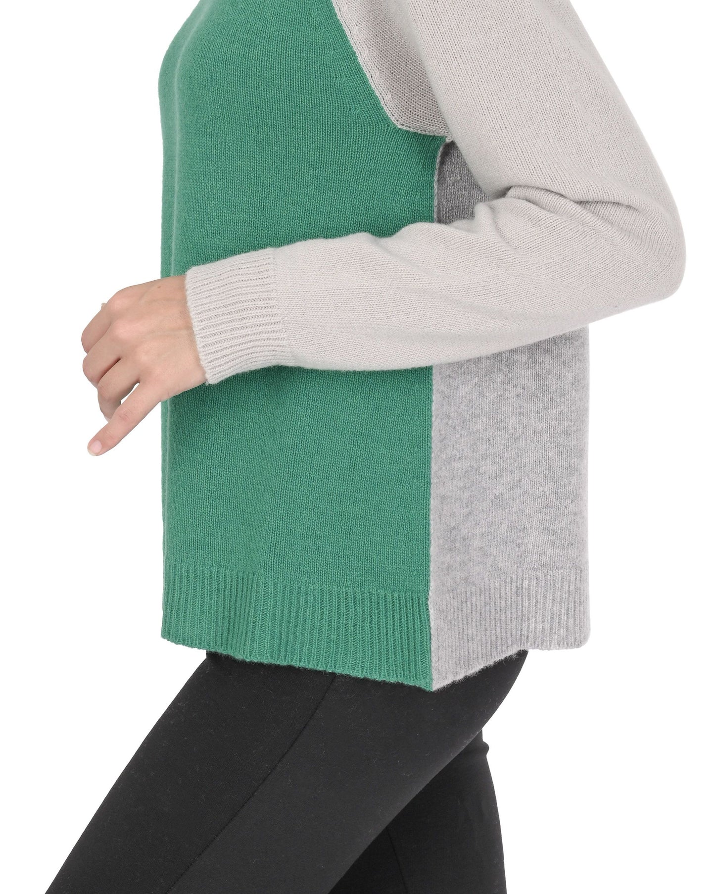 Crown of Edinburgh Cashmere Womens Round Neck Sweater COE 0016 GREEN/CREAM