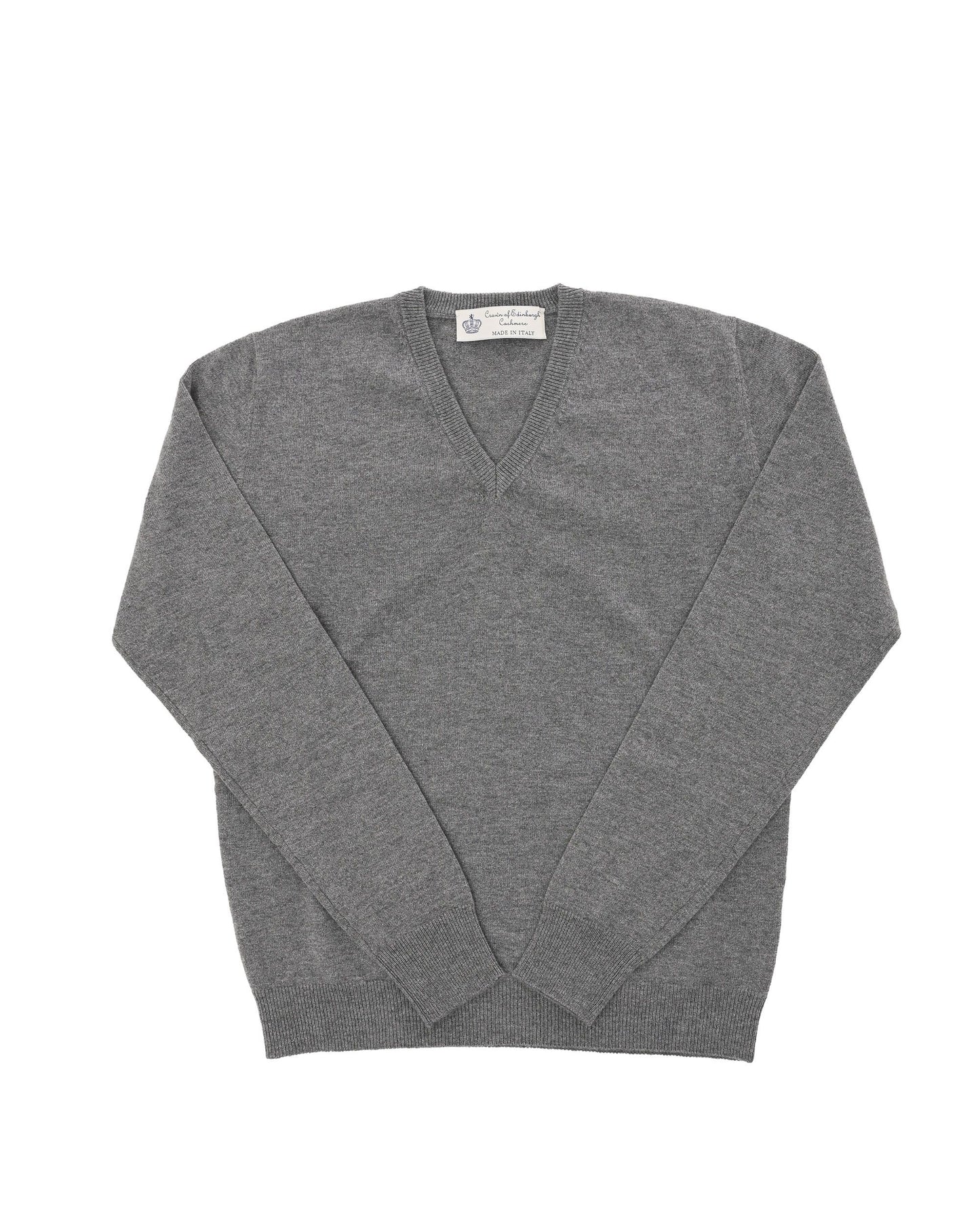 Crown of Edinburgh Cashmere Mens V Neck Sweater COE 0012 GREY