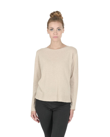 Crown of Edinburgh Cashmere Womens Oversize Boat Neck Sweater COE 008 BEIGE