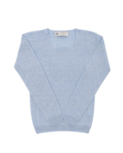 Crown of Edinburgh Cashmere Womens Square Neck Sweater COE 0024 LIGHT BLUE