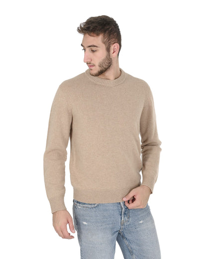 Crown of Edinburgh Cashmere Mens Round Neck Sweater COE 009 BEIGE