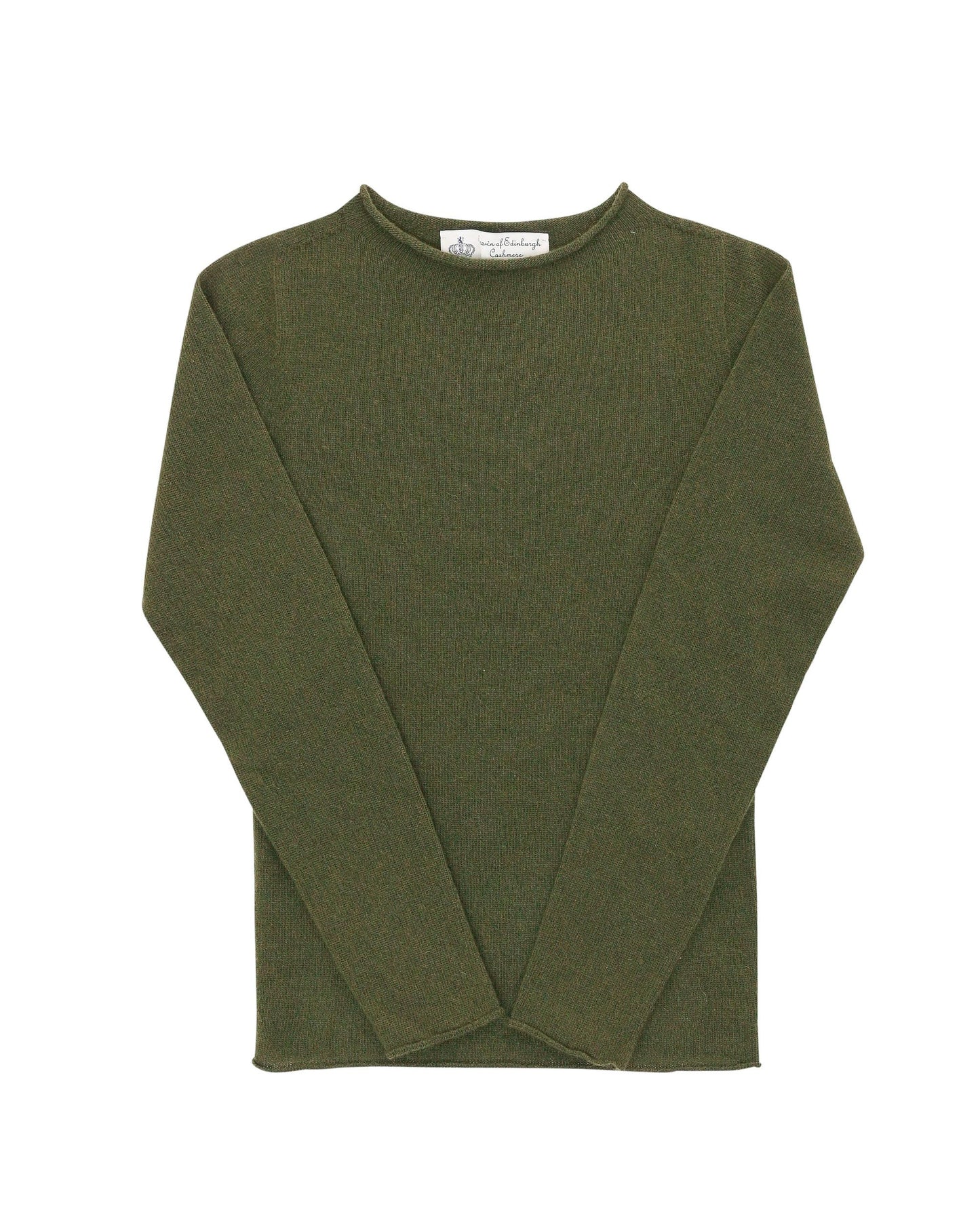 Crown of Edinburgh Cashmere Womens Boat Neck Sweater COE 007 OLIVE GREEN