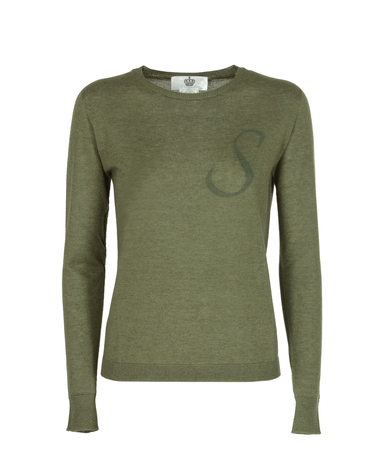 Crown of Edinburgh Cashmere Long Sleeve ART 004 GREEN LETTER S