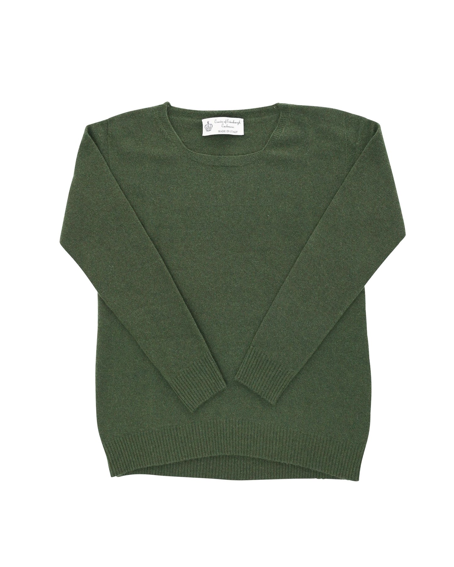 Crown of Edinburgh Cashmere Womens Square Neck Sweater COE 006 OLIVE GREEN