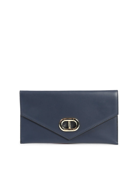 Leather Envelope Clutch - Navy