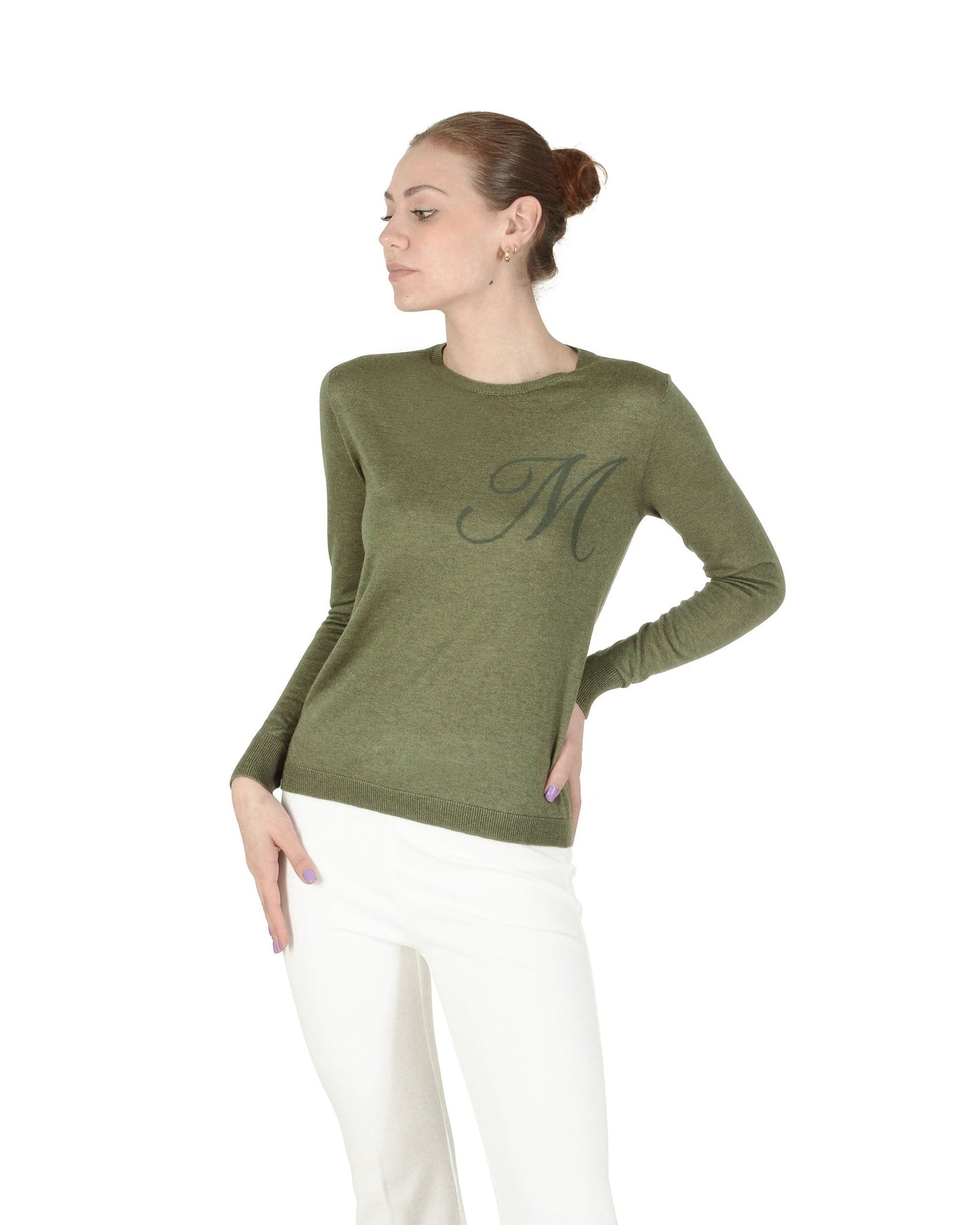 Crown of Edinburgh Cashmere Long Sleeve ART 004 GREEN LETTER M