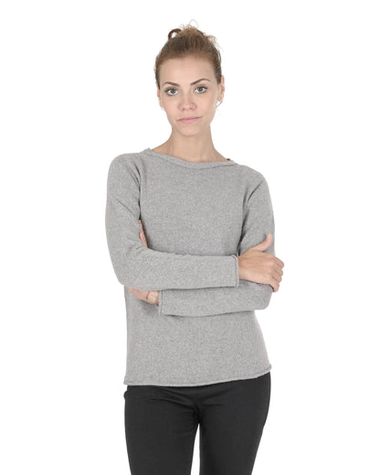 Crown of Edinburgh Cashmere Womens Boat Neck Sweater COE 0015 GREY