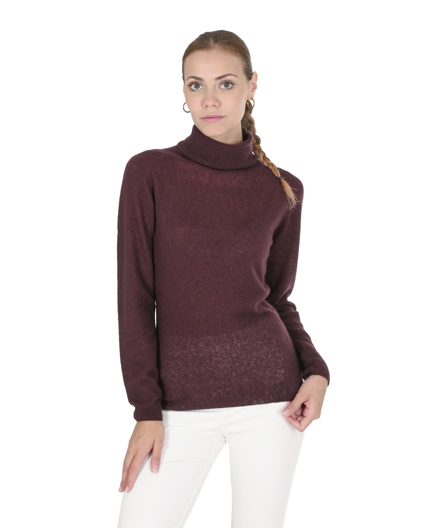 Crown of Edinburgh Cashmere Womens Turtleneck Sweater COE 0019 BORDEAUX