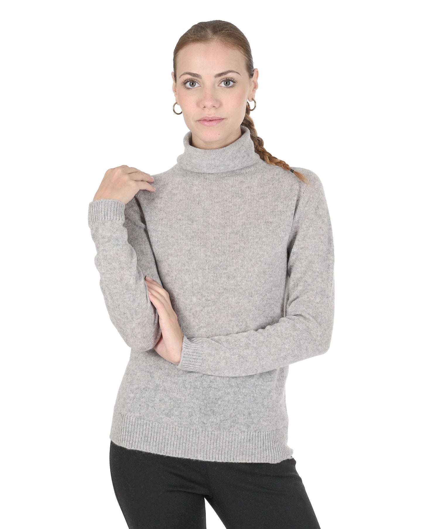 Crown of Edinburgh Cashmere Womens Turtleneck Sweater COE 0021 LIGHT GREY