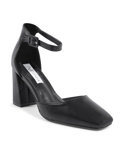 19V69 Italia Womens Ankle Strap Pump Black HLL0127 NERO