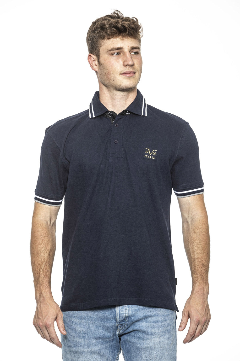 19V69 Italia Mens Polo Blue RETRO NAVY BLUE