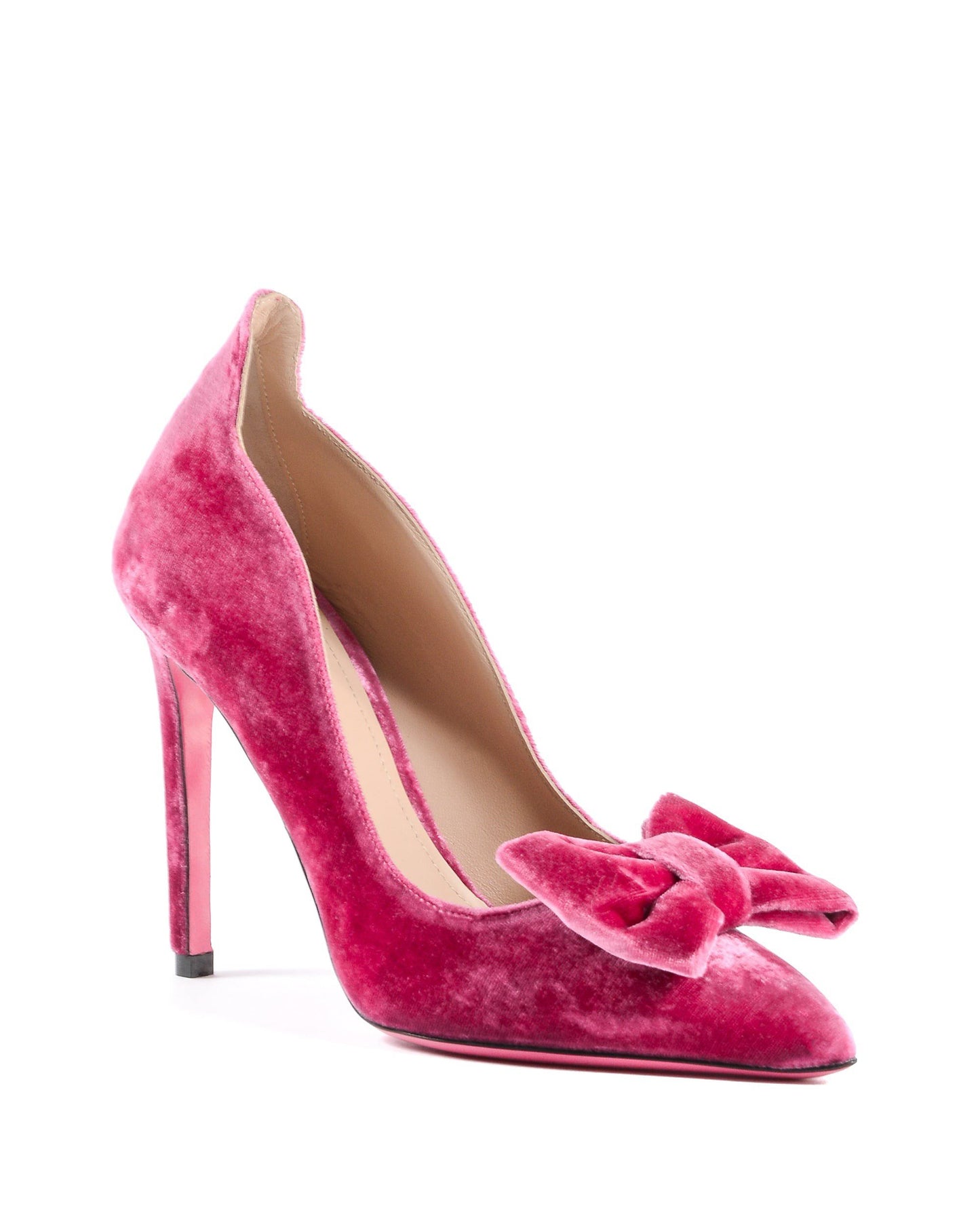 Ladies Velvet Bow Pump - Fuxia