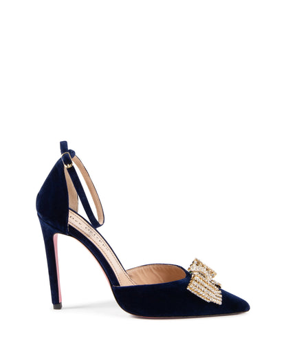 Velvet Bow Pump Navy Blue