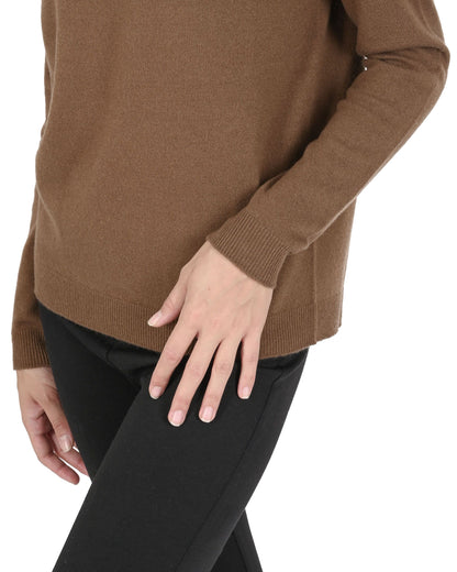 Crown of Edinburgh Cashmere Womens Round Neck Sweater COE 0014 LIGHT BROWN