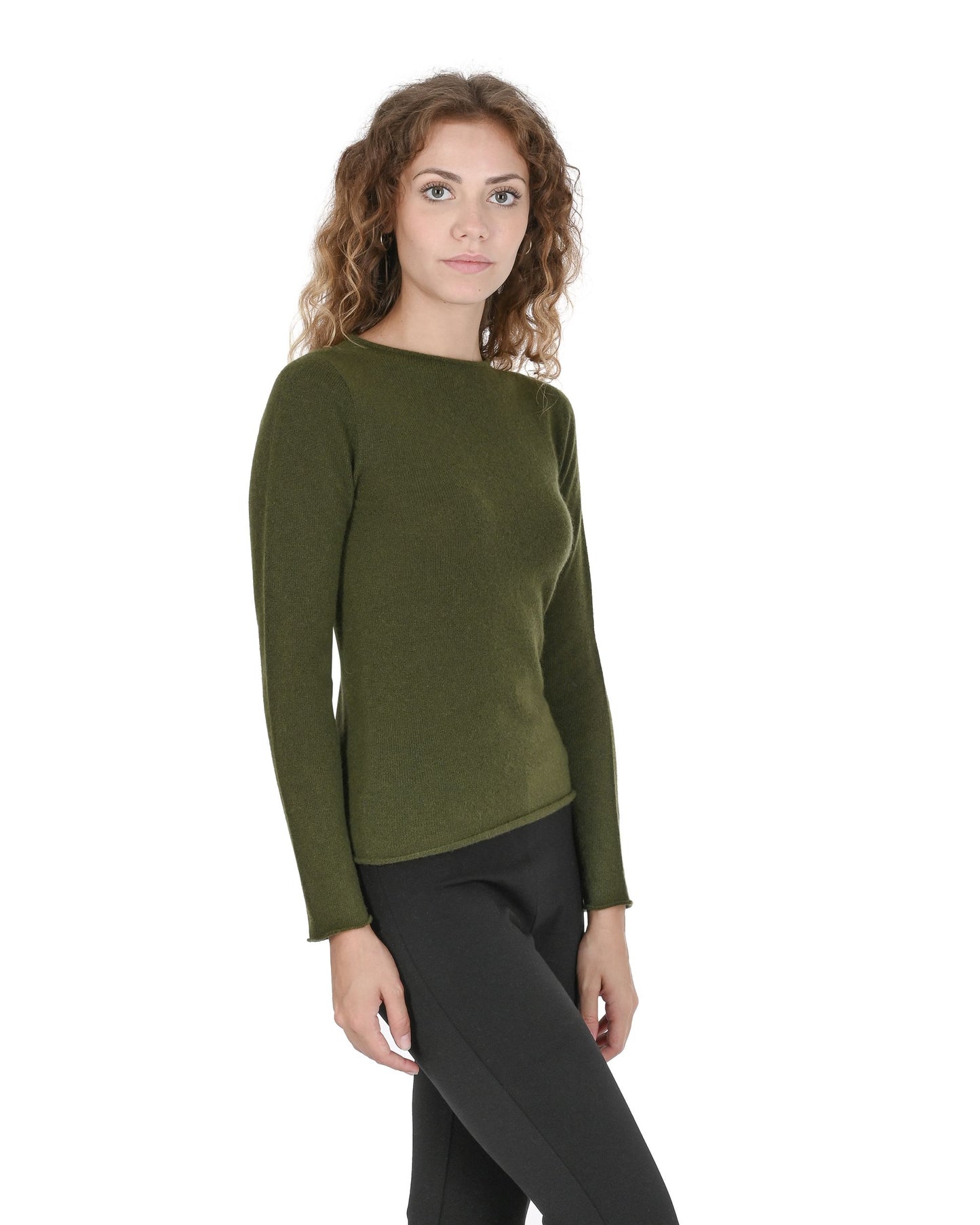 Crown of Edinburgh Cashmere Womens Boat Neck Sweater COE 007 OLIVE GREEN