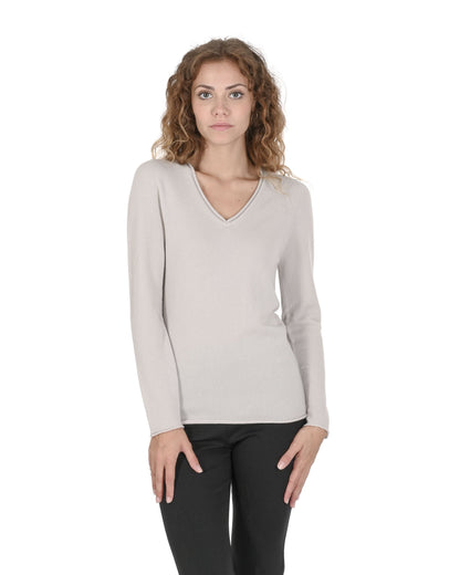 Crown of Edinburgh Cashmere Womens V Neck Sweater COE 0022 OYSTER