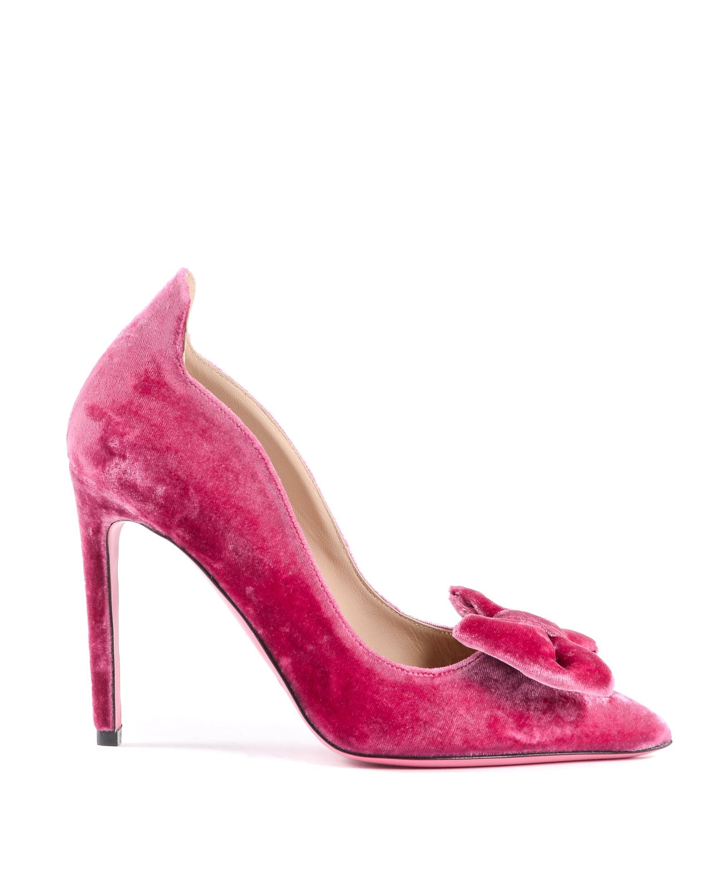 Ladies Velvet Bow Pump - Fuxia