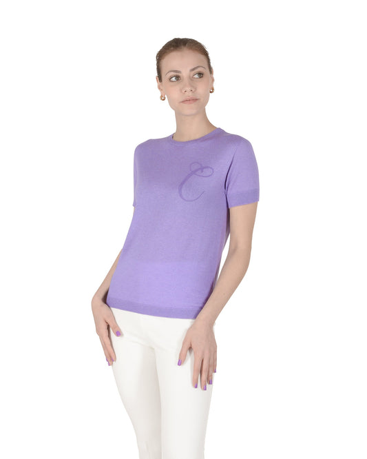 Crown of Edinburgh Cashmere Short Sleeve ART 003 LILAC LETTER C