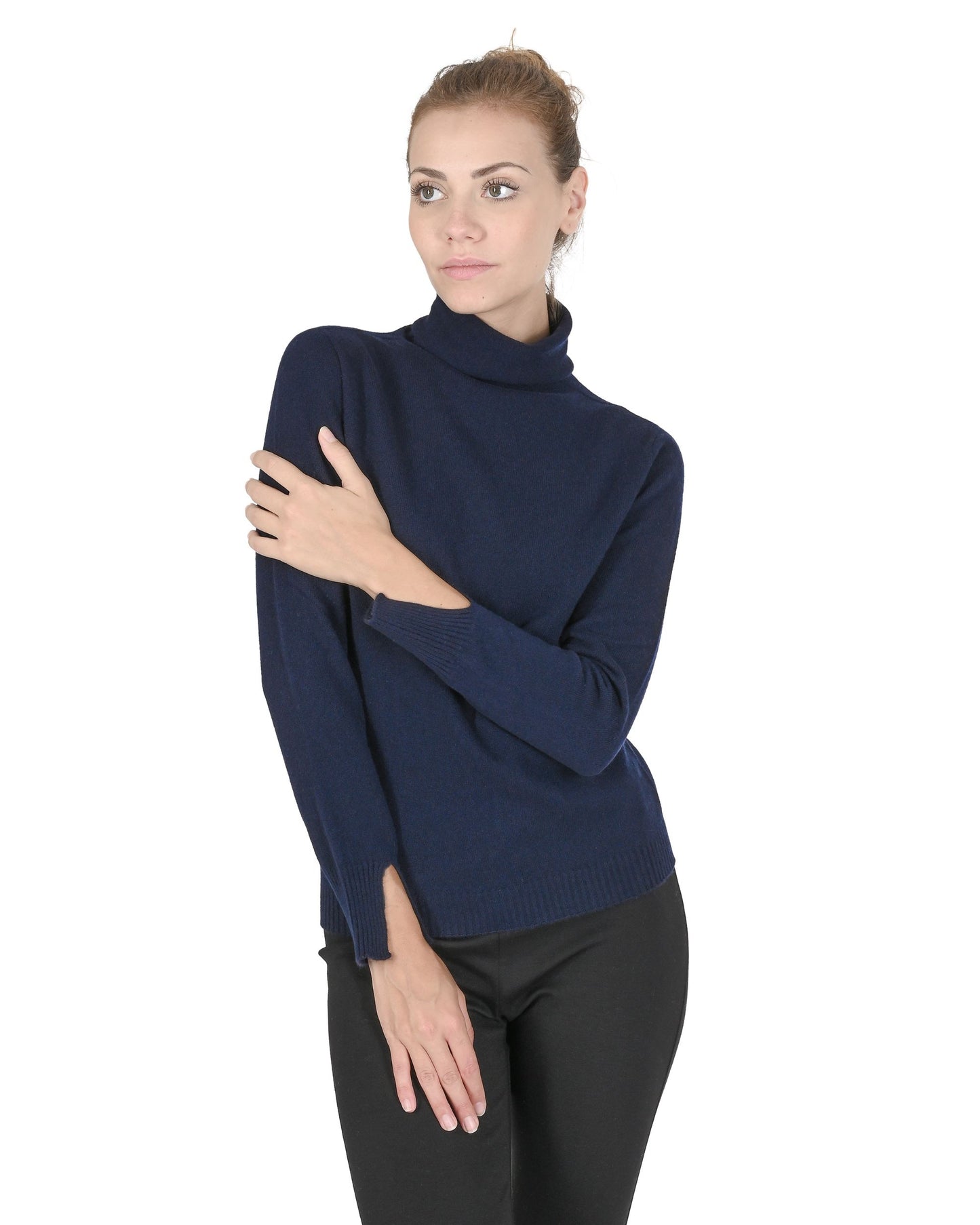 Crown of Edinburgh Cashmere Womens Turtleneck Sweater COE 0023 NAVY BLUE