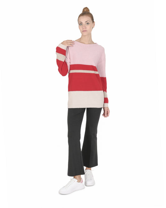 Crown of Edinburgh Cashmere Womens Boat Neck Sweater COE 0017 PINK/RED