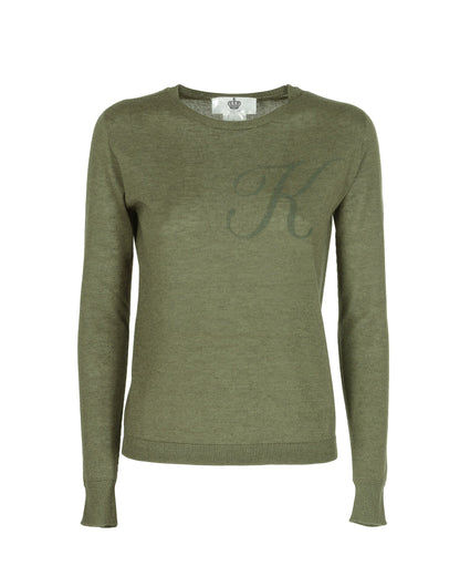 Crown of Edinburgh Cashmere Long Sleeve ART 004 GREEN LETTER K