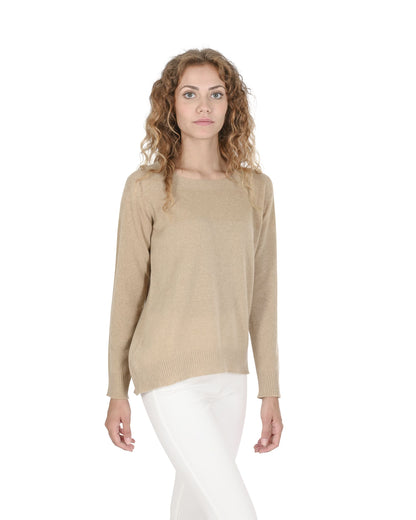 Crown of Edinburgh Cashmere Womens Square Neck Sweater COE 006 SAND