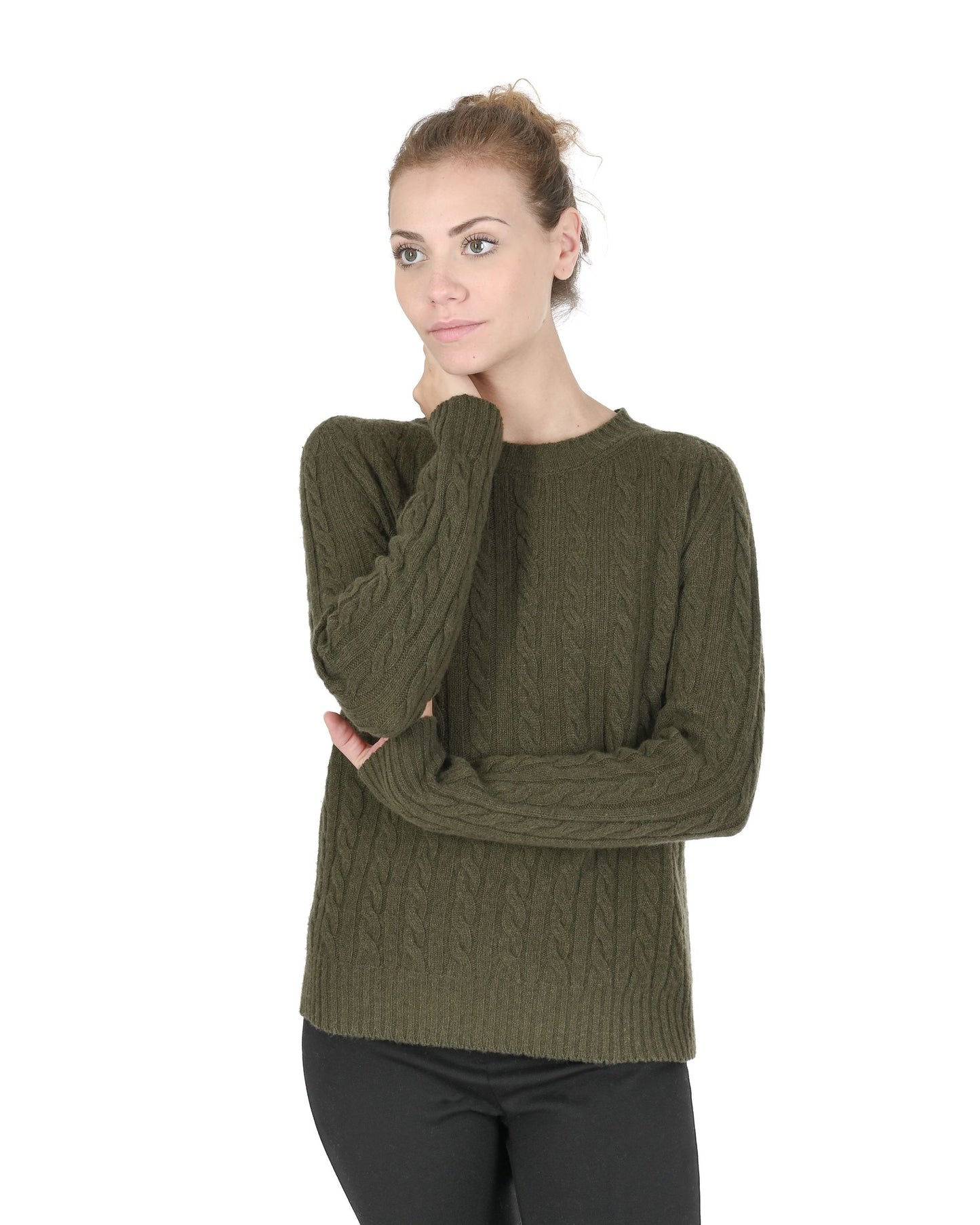 Crown of Edinburgh Cashmere Womens Round Neck Sweater COE 0033 KHAKI