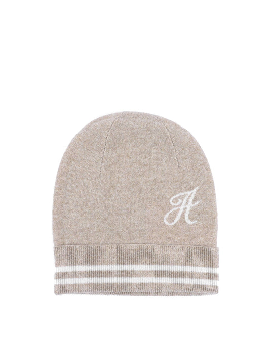 Crown of Edinburgh Cashmere Monogrammed Beanie BRUNTSFIELD CAMEL A