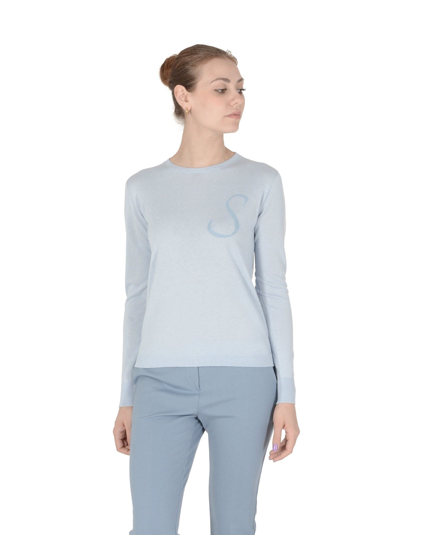 Crown of Edinburgh Cashmere Long Sleeve ART 004 LIGHT BLUE LETTER S