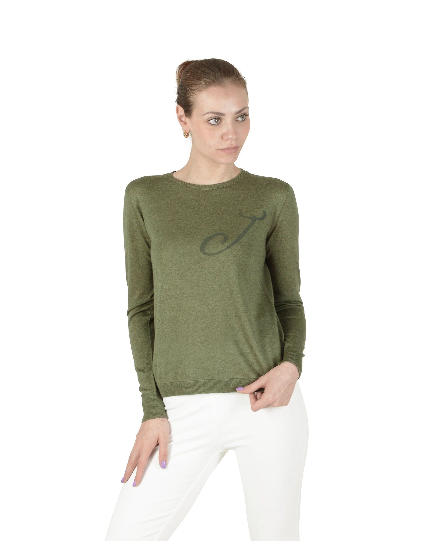 Crown of Edinburgh Cashmere Long Sleeve ART 004 GREEN LETTER J