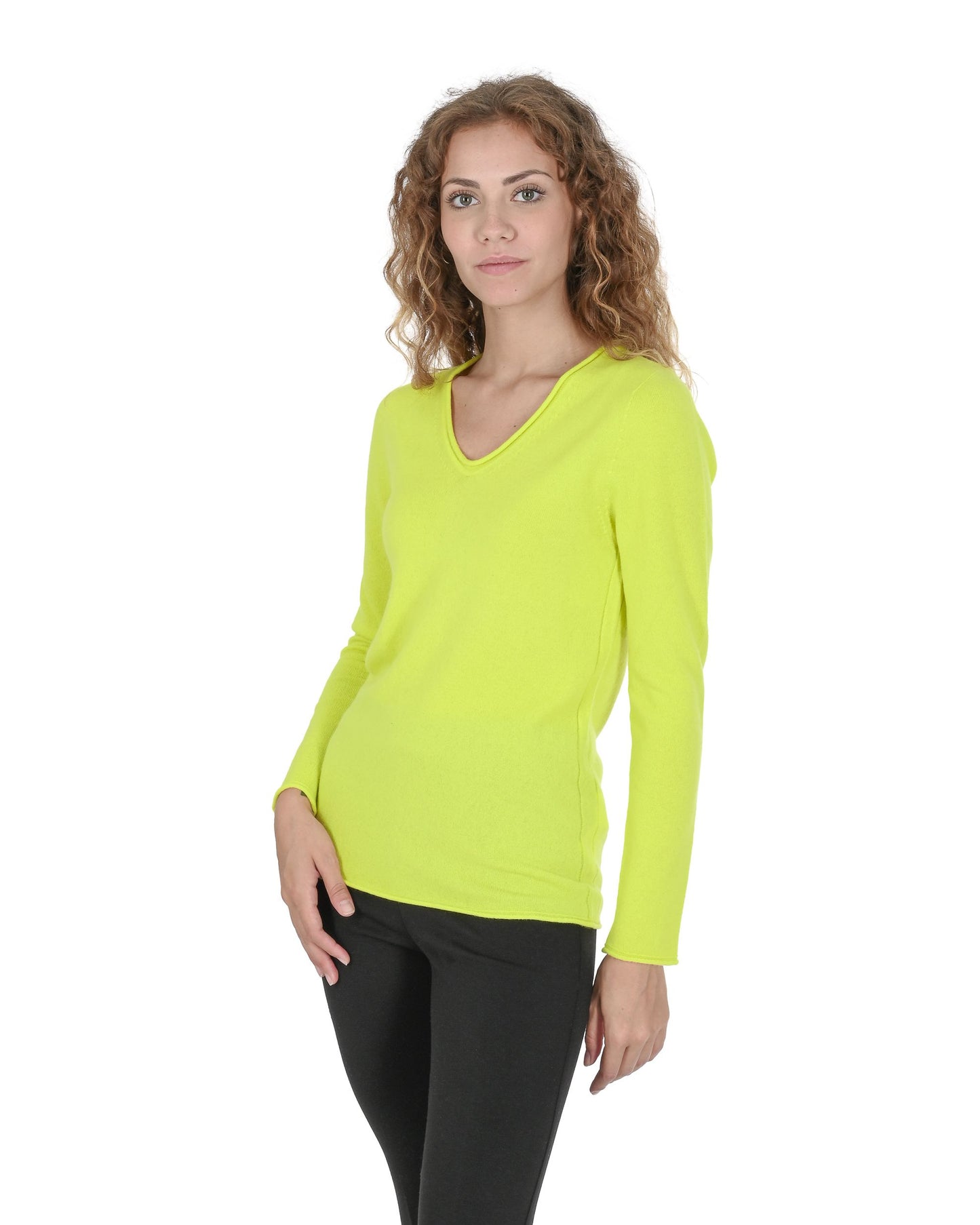 Crown of Edinburgh Cashmere Womens V Neck Sweater COE 0022 YELLOW