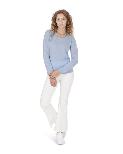 Crown of Edinburgh Cashmere Womens Square Neck Sweater COE 0024 LIGHT BLUE