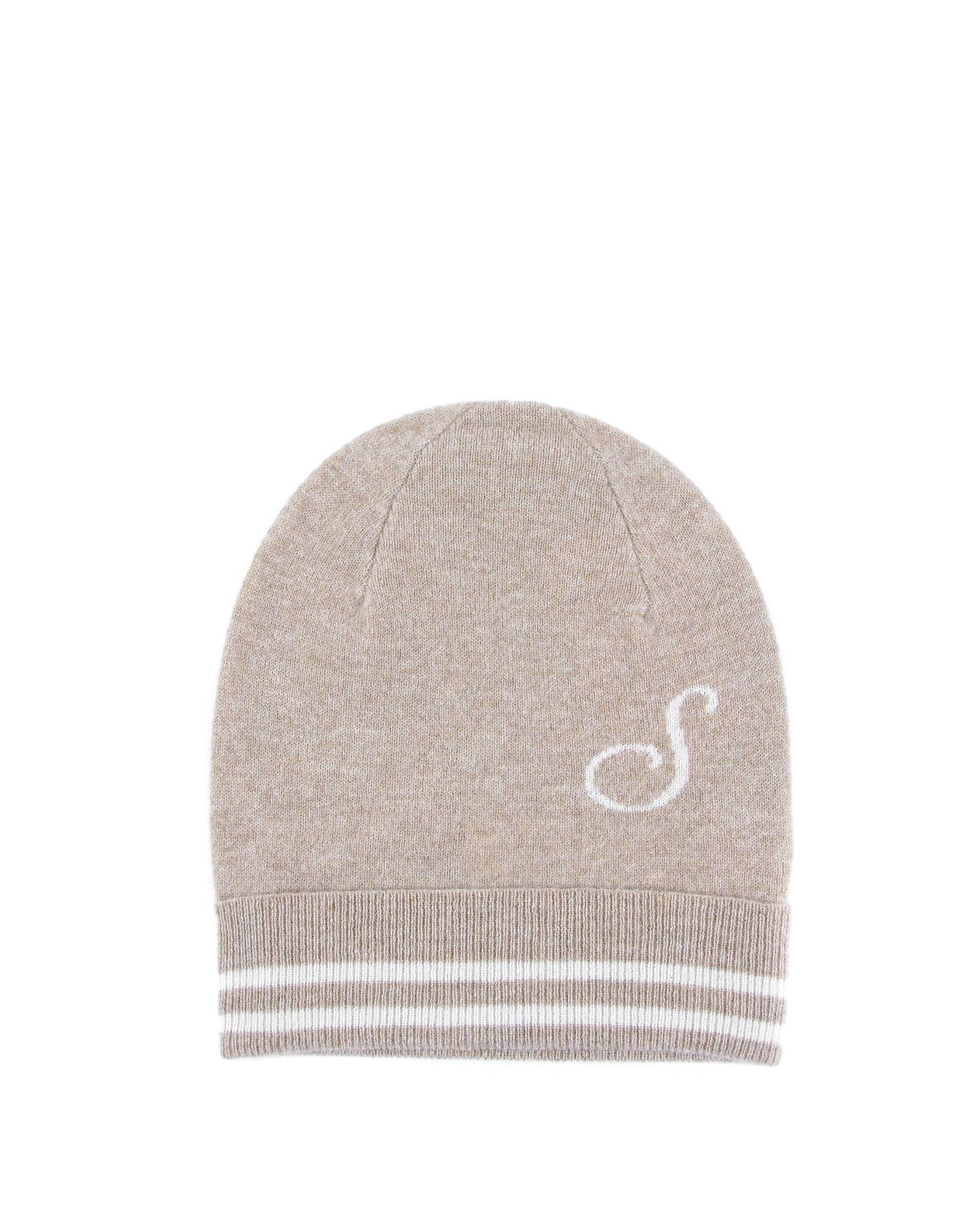 Crown of Edinburgh Cashmere Monogrammed Beanie BRUNTSFIELD CAMEL S