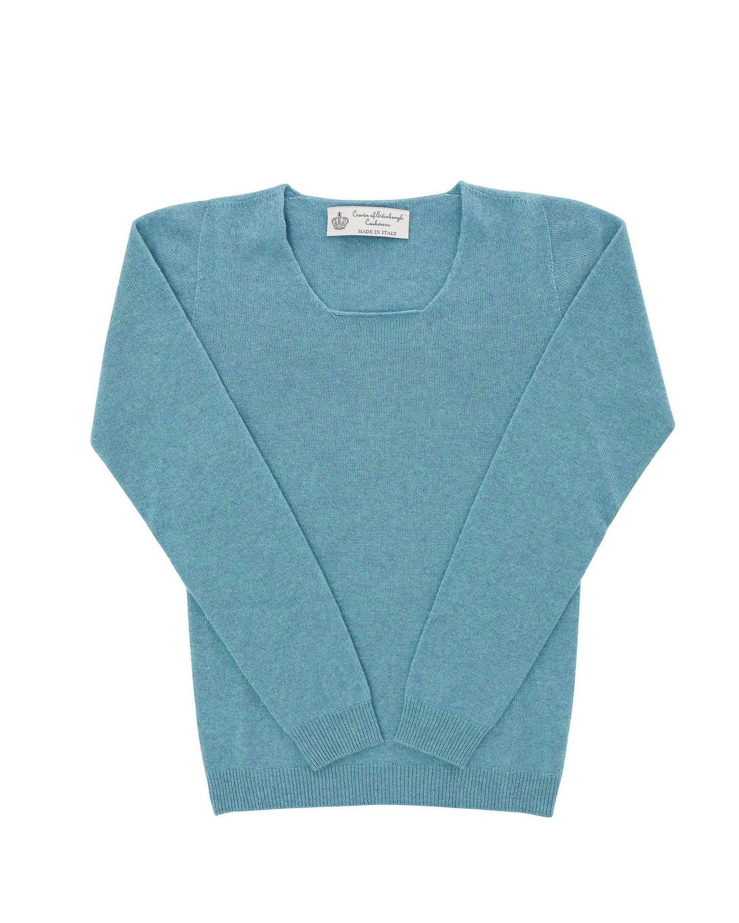 Crown of Edinburgh Cashmere Womens Square Neck Sweater COE 0024 TURQUOISE