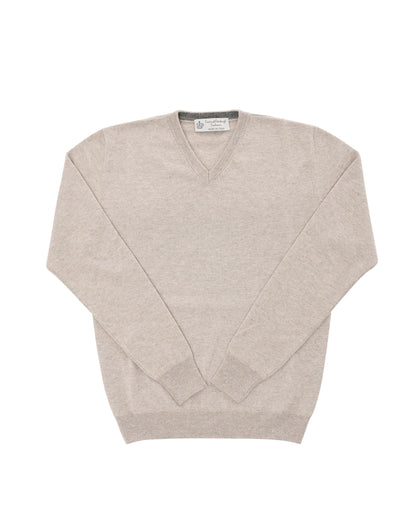 Crown of Edinburgh Cashmere Mens V Neck Sweater COE 0012 BEIGE