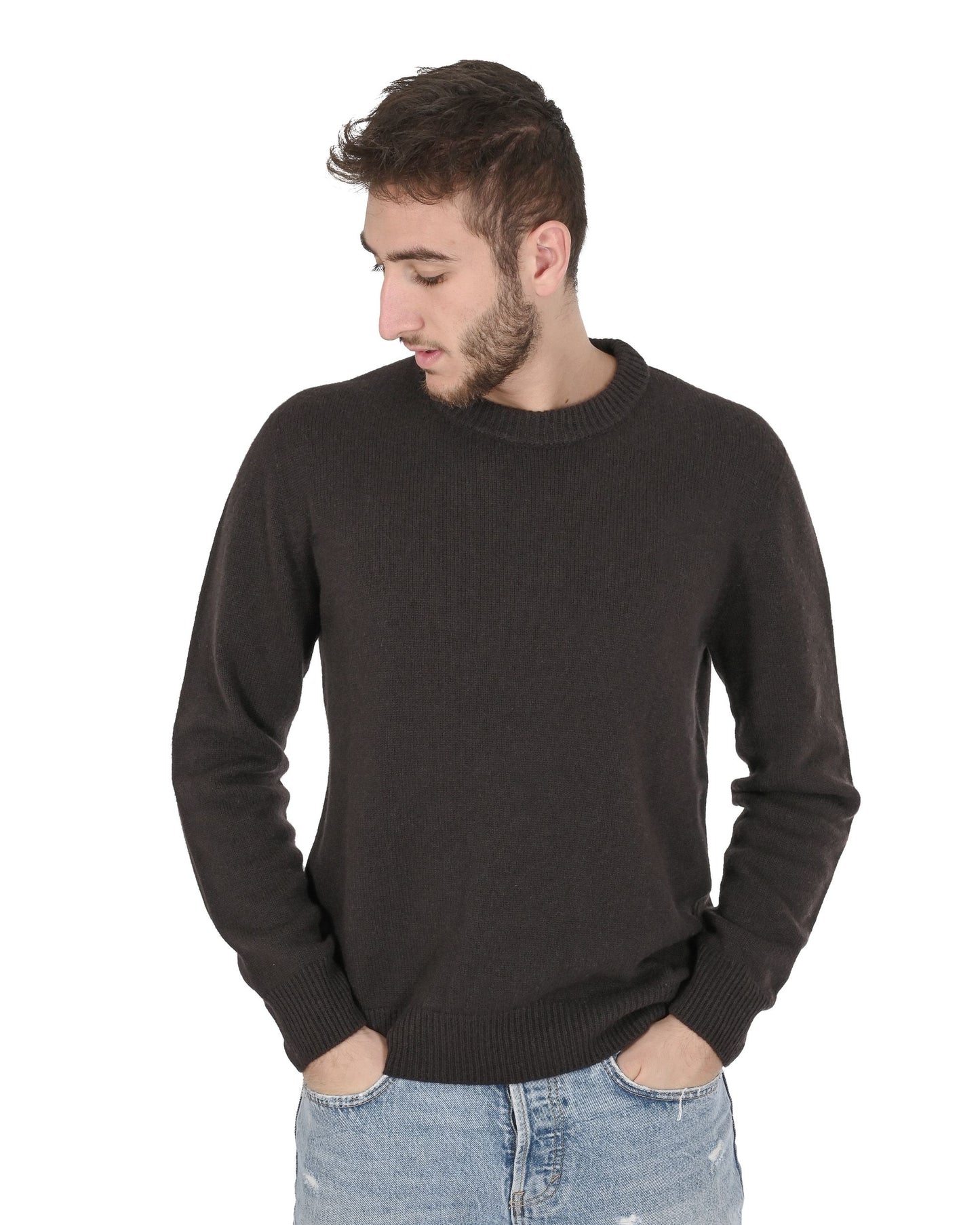 Crown of Edinburgh Cashmere Mens Round Neck Sweater COE 009 BROWN